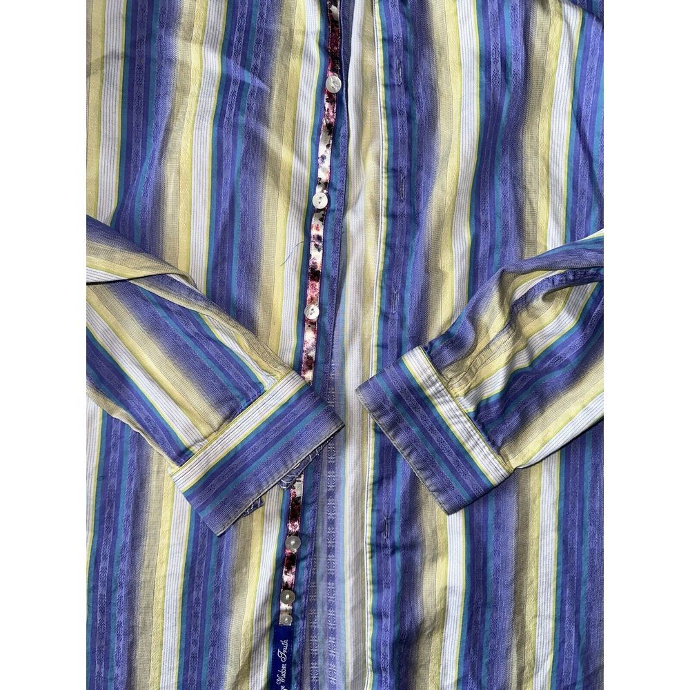 Robert Graham Mens Shirt Medium Striped Embroidered‎ Blue Long Sleeve Button Up - Picture 5 of 6